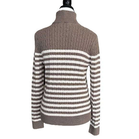Jeanne Pierre Sweater Women's M Striped Cable Knit Turtleneck Brown White Fall - Picture 3 of 6